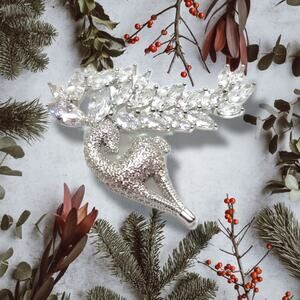Luxury Rhodium Plated 925 8.90cttw Diamond Simulant Christmas Stag Brooch